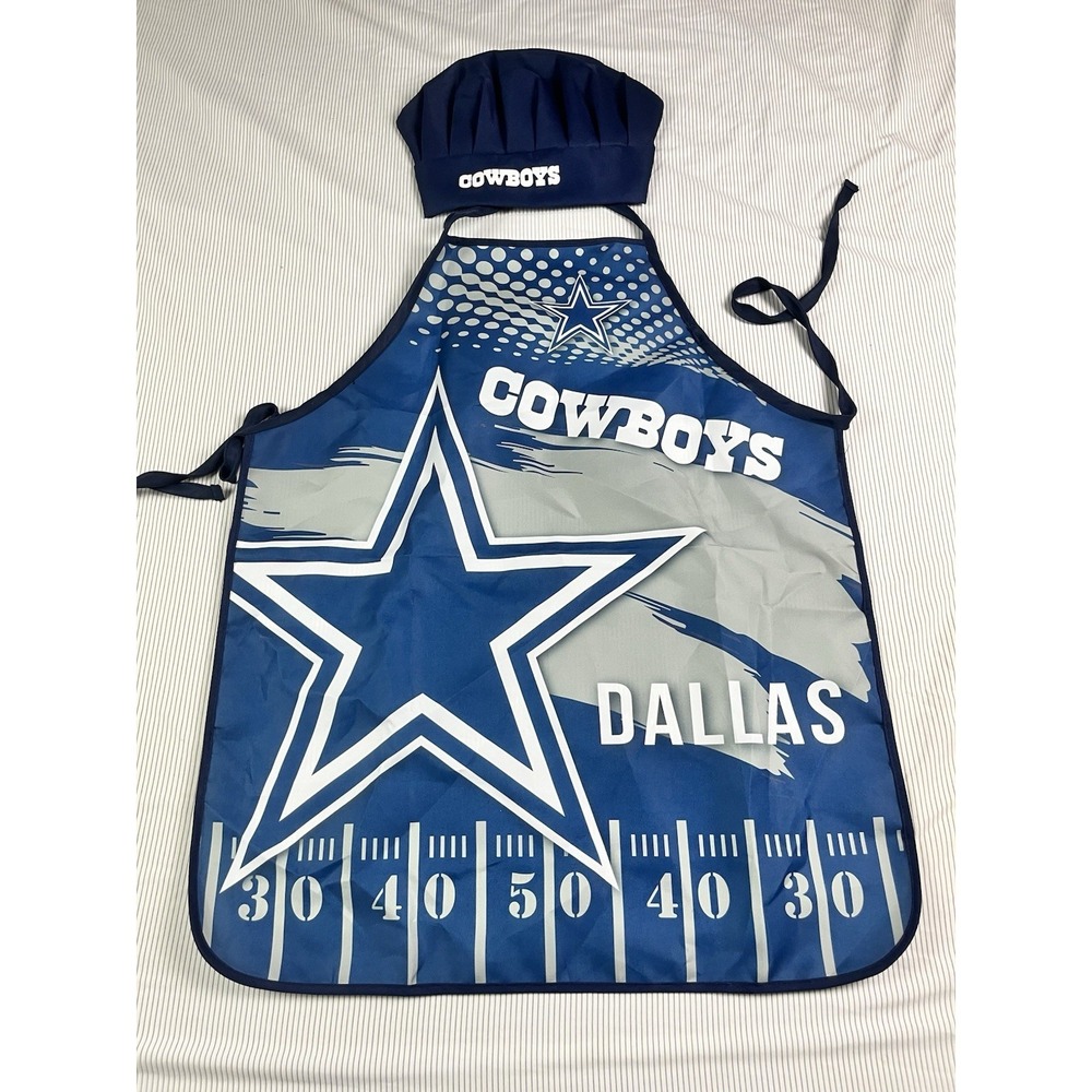 Dallas Cowboys Apron Chef Hat Set Full Color Universal Size‎ Tie Back Grilling